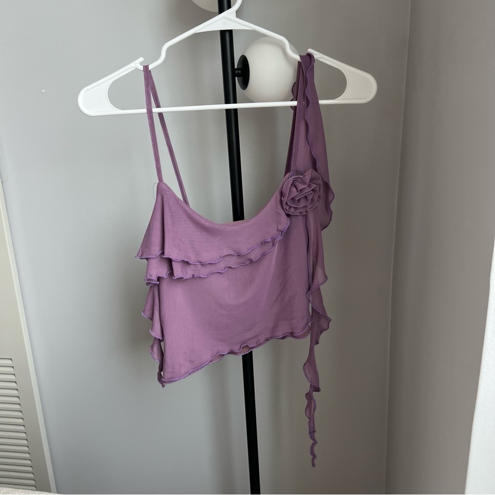 Purple Ruffle Hem Asymmetrical Tank Top - Picture 2 of 4